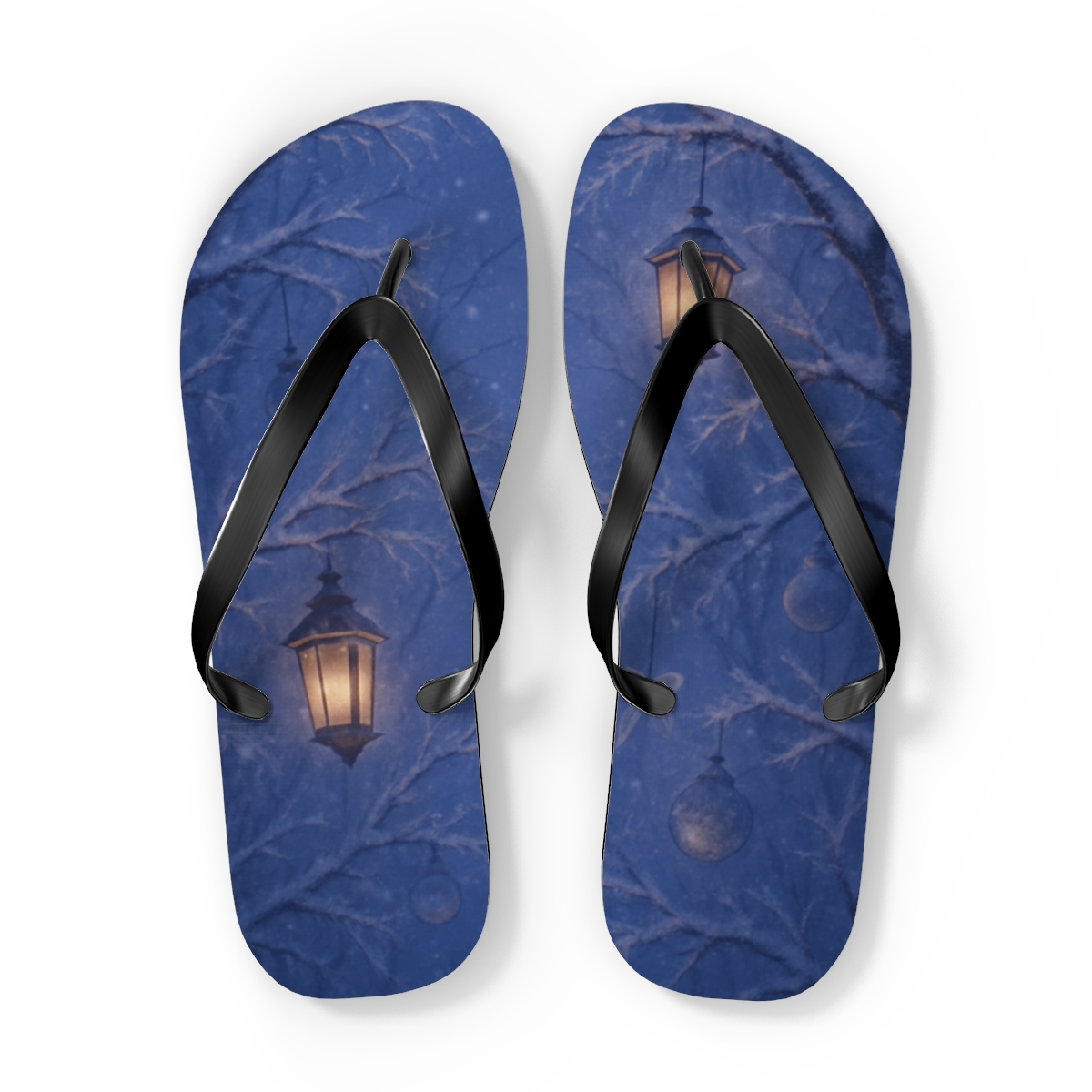 Winter Lantern Snowfall colorful rubber flip flops