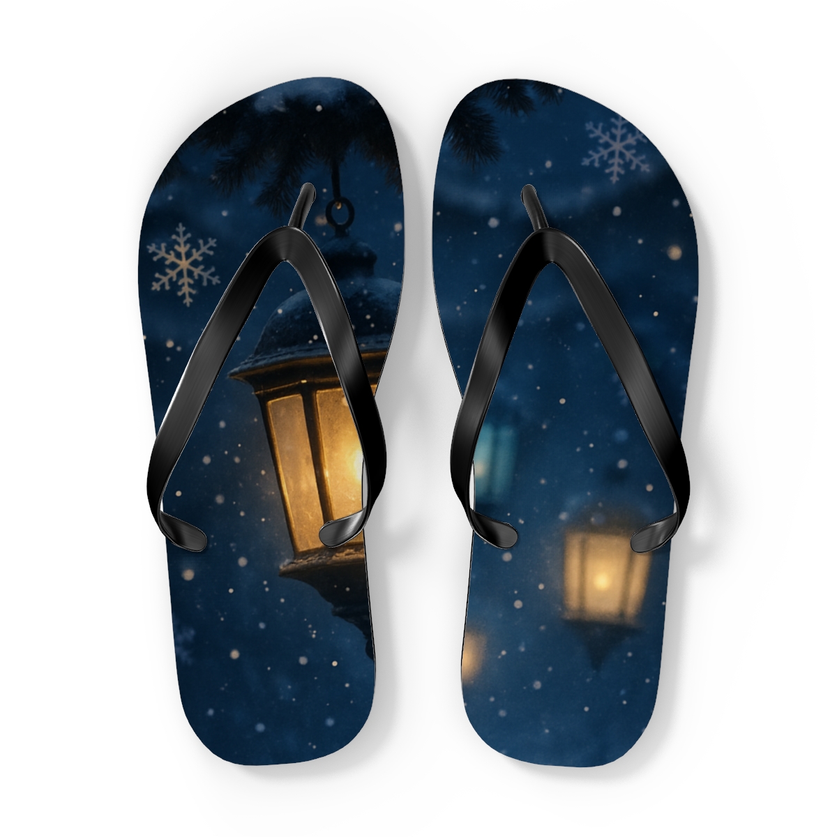 Winter Lantern Snowfall Dream colorful rubber flip flops