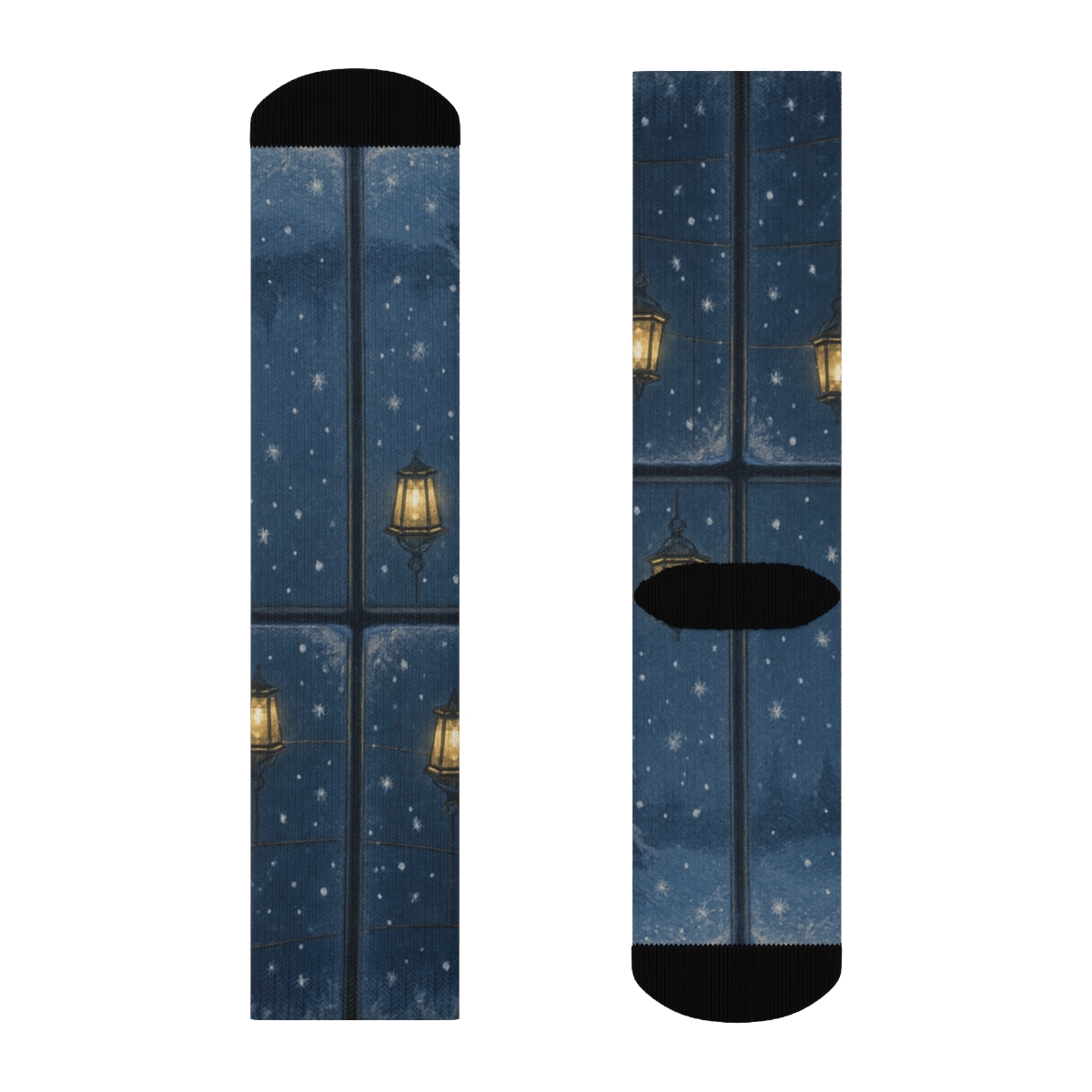 Winter Lantern Starlit Veil unique printed socks