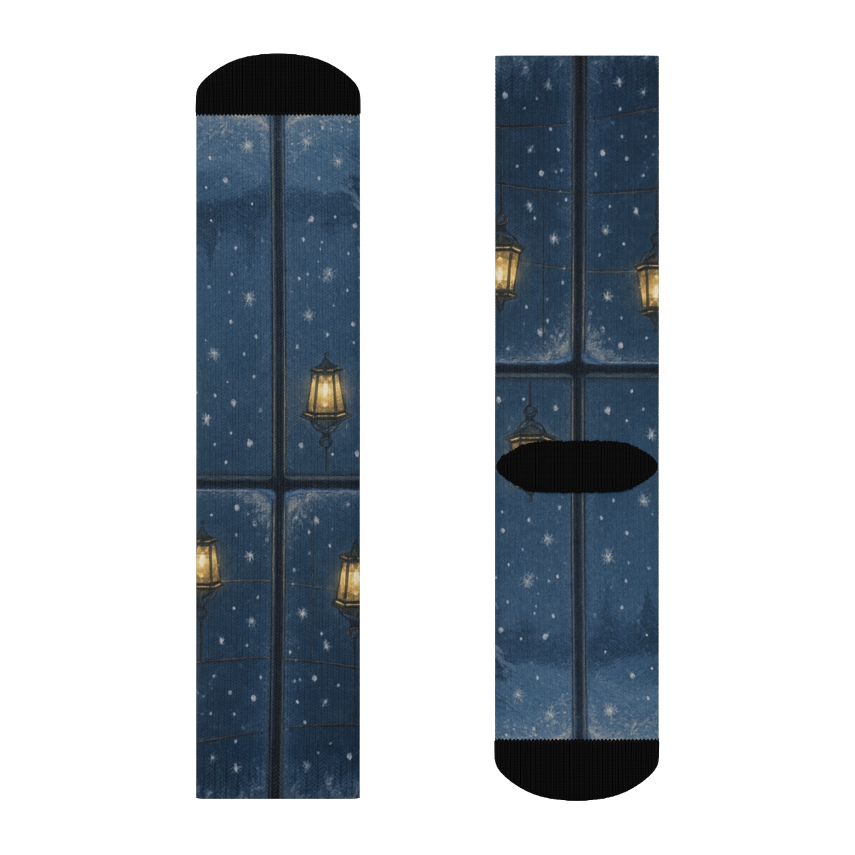 Winter Lantern Starlit Veil unique printed socks