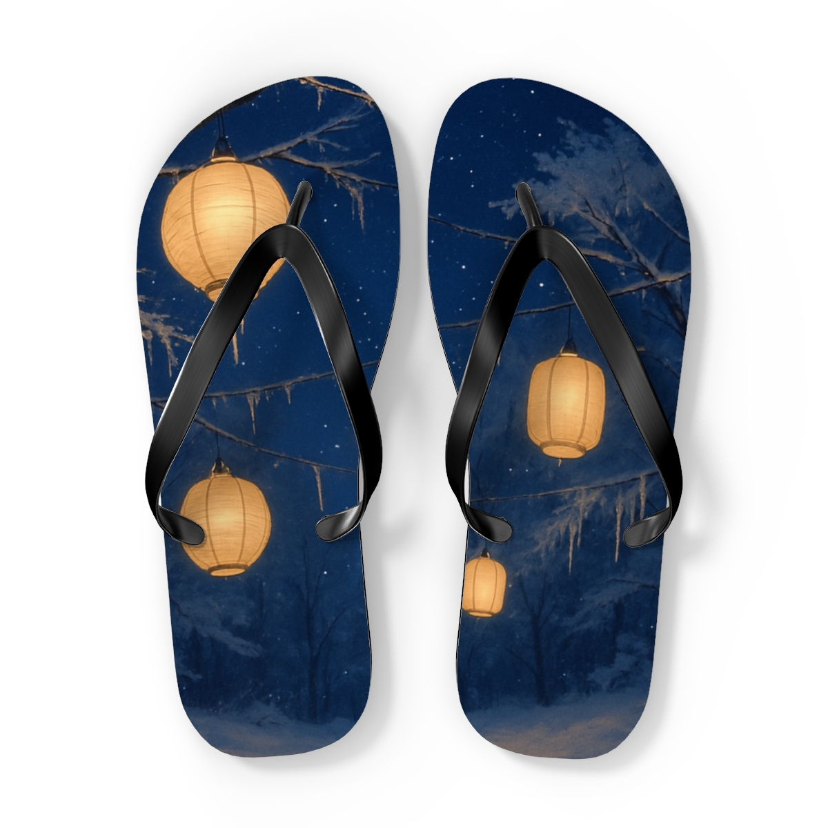 Winter Lantern Starry Eve designer logo flip flops