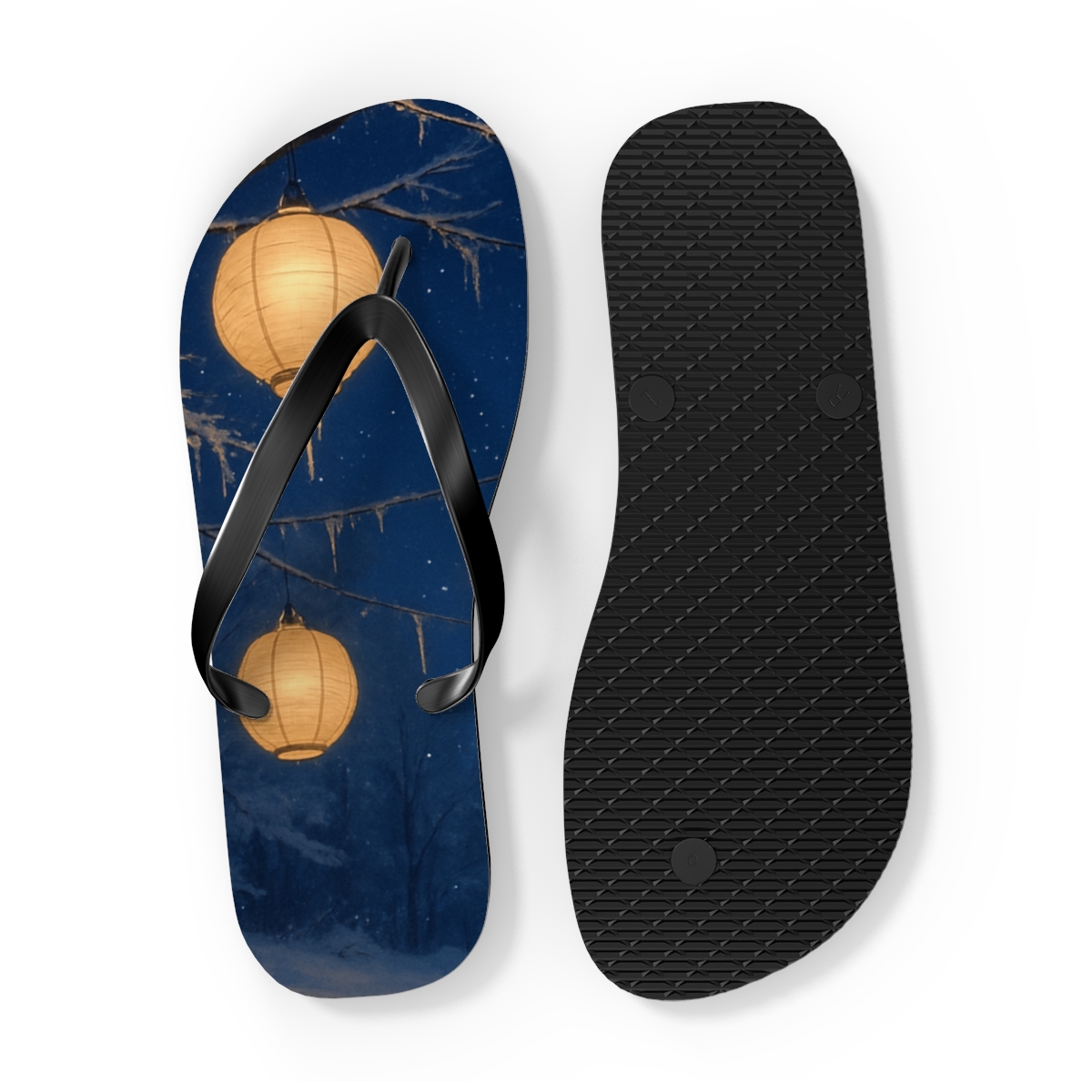 Winter Lantern Starry Eve designer logo flip flops