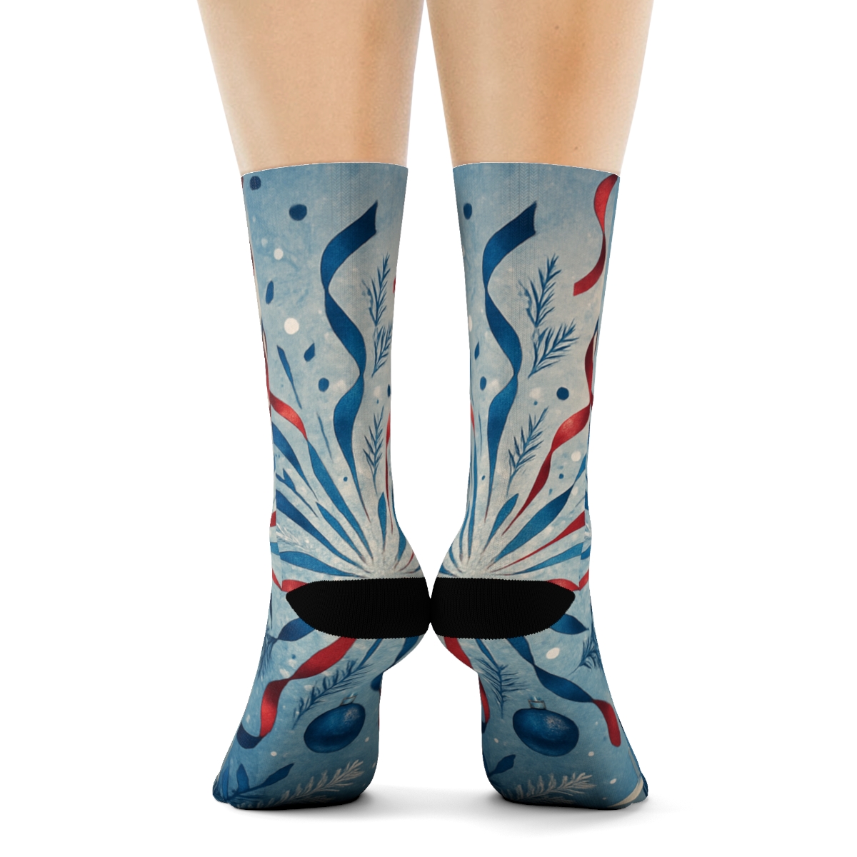 Winter Ribbon And Snowburst unique printed sockscustom socks