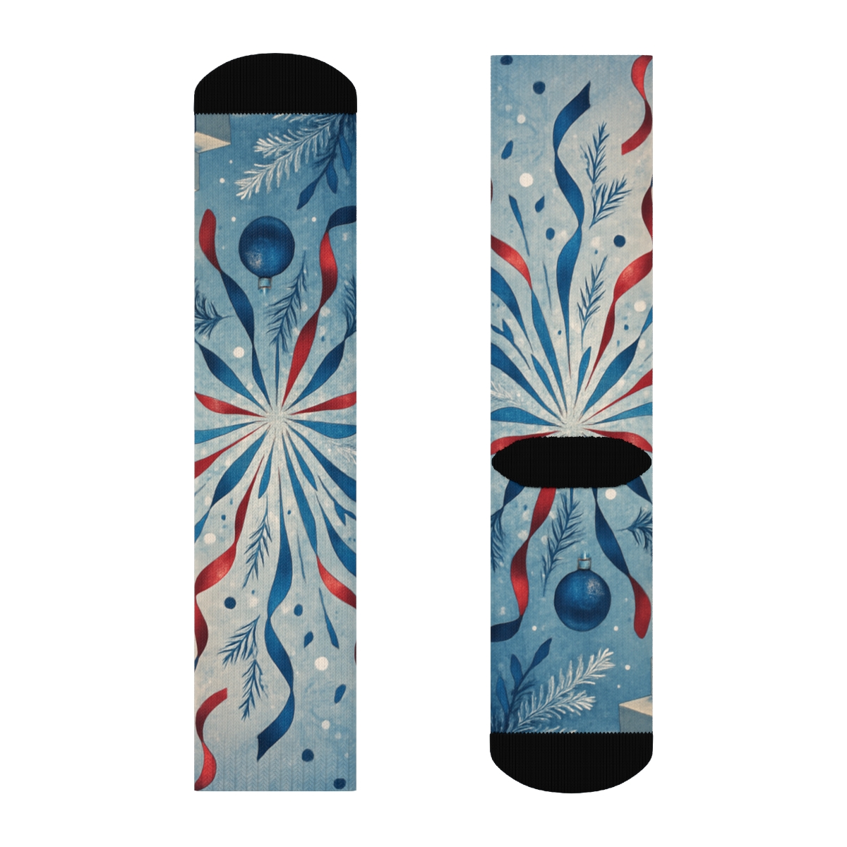 Winter Ribbon And Snowburst unique printed sockscustom socks