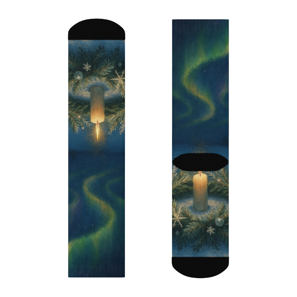 Winter Solstice Aurora Wreath designer logo socks