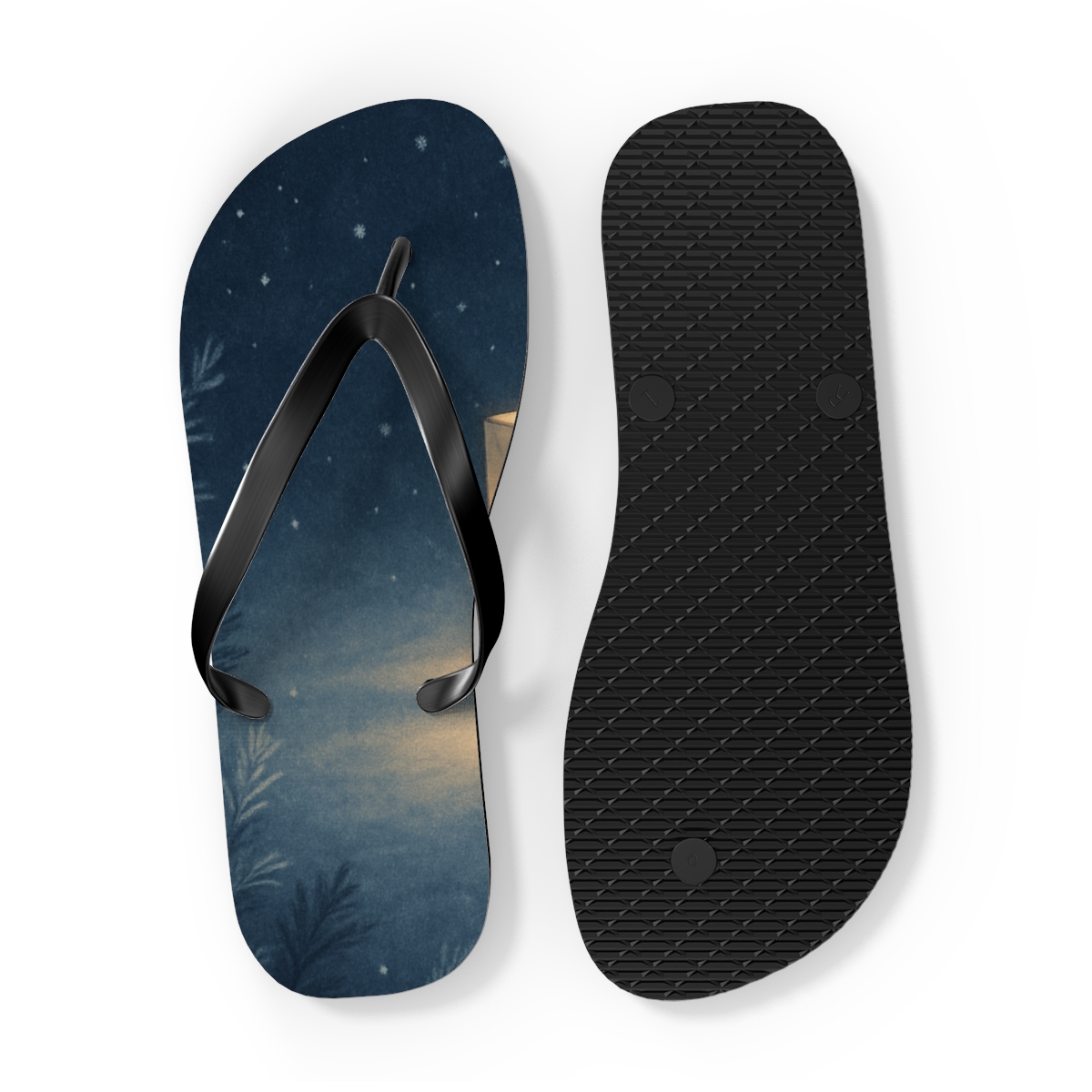 Winter Solstice Lantern Quiet personalized beach flip flops