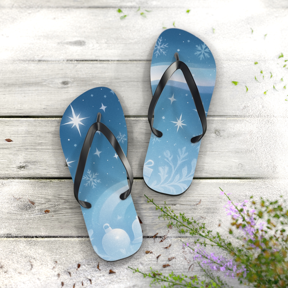 Winter Starlight Ribbon trendy printed flip flops