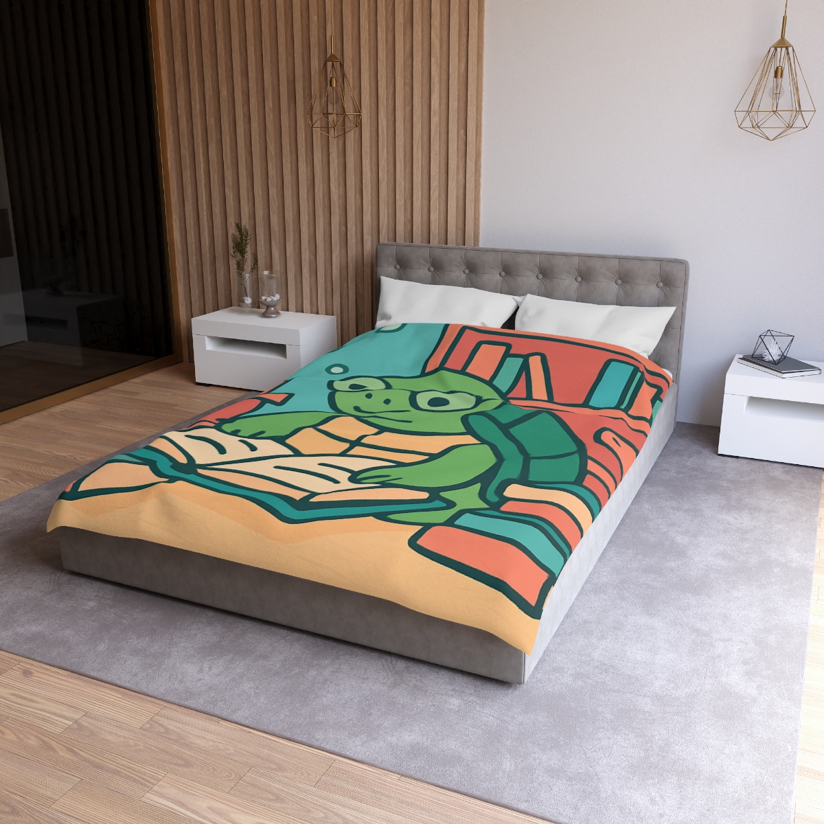 Underwater Library With Bookish Turtle designer printed duvets