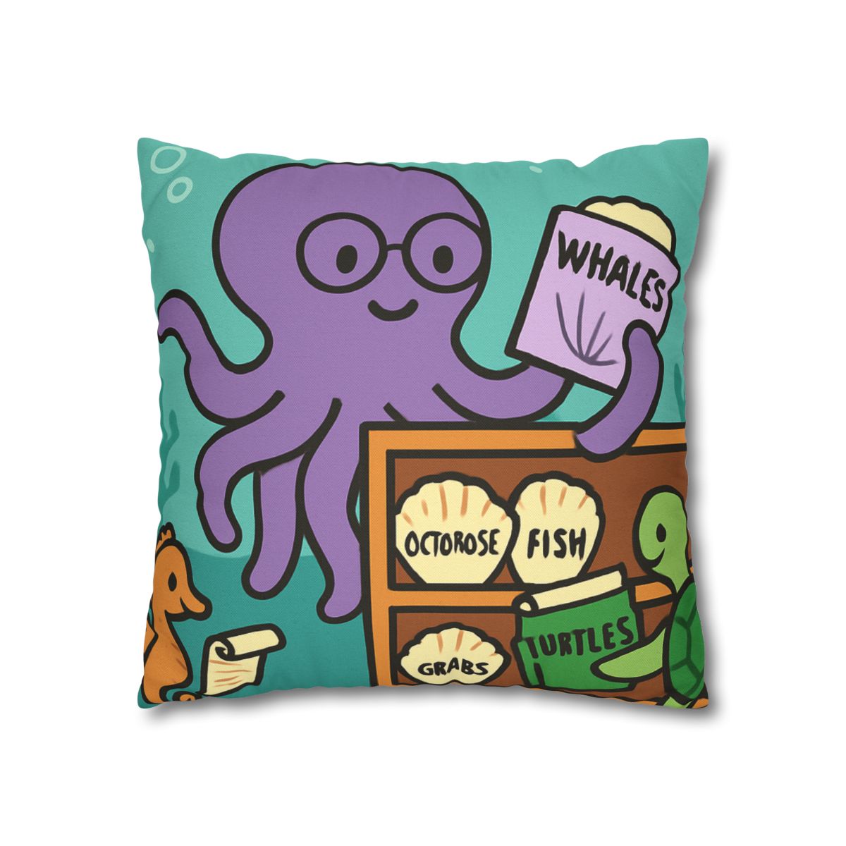 Undersea Library Of The Curious Octopus designer print pillow cases