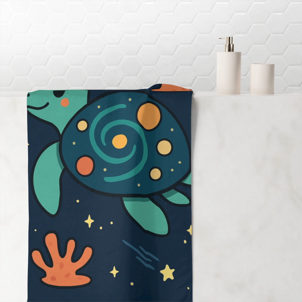 Space Turtle Time Reef trendy hand towels