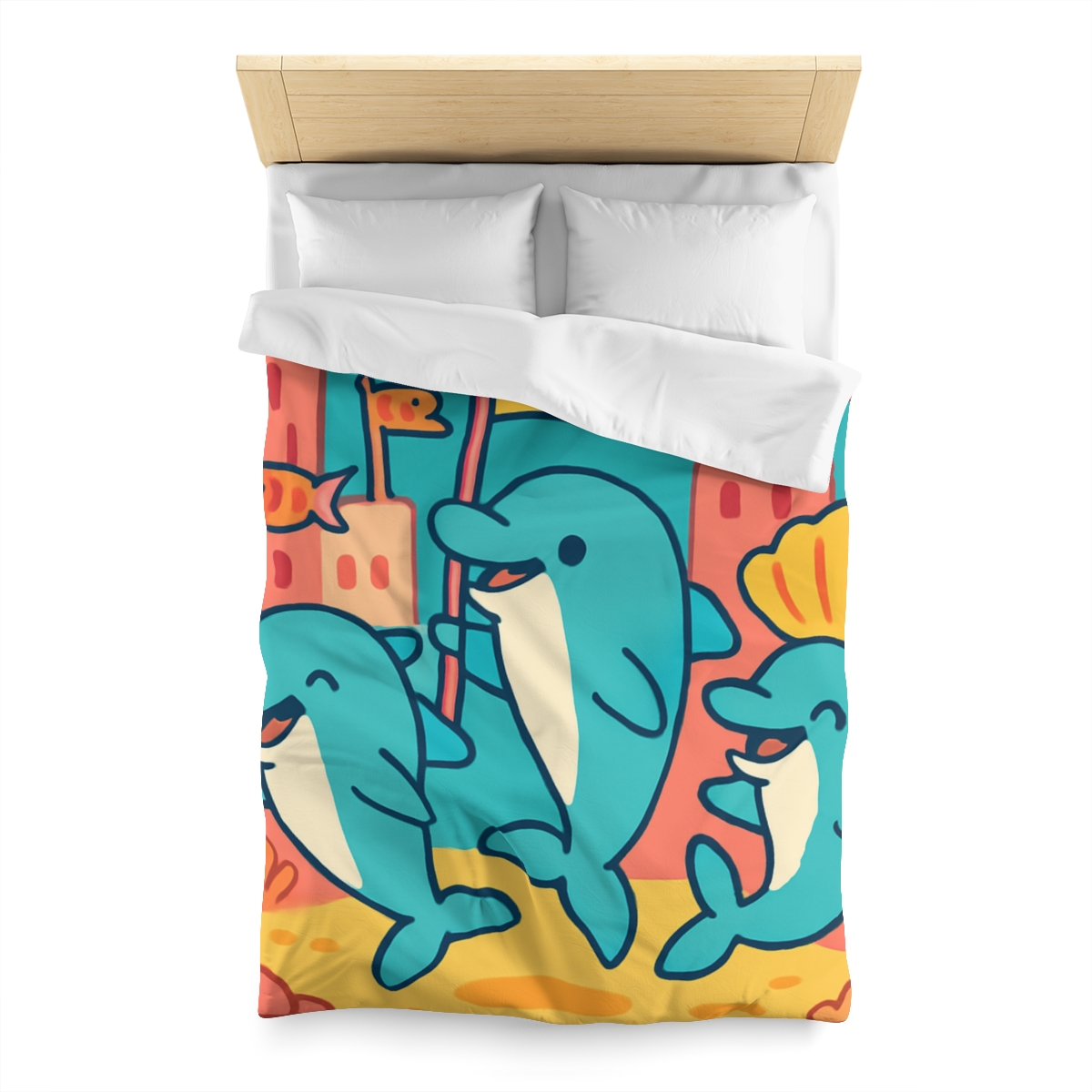 Coral City Dolphin Parade custom duvets