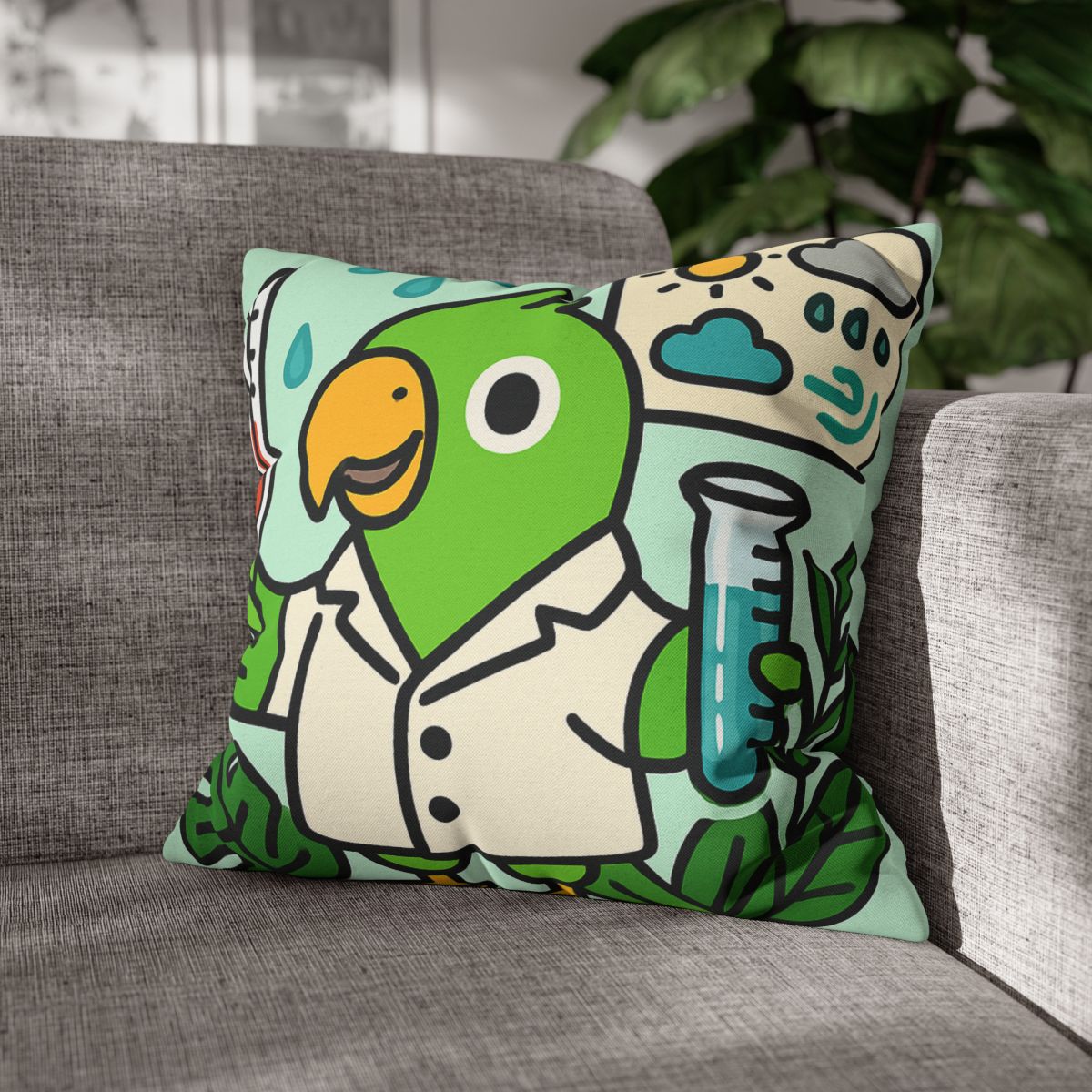 Rainforest Weather Lab With Parrot Scientist stylish decorative pillowcases