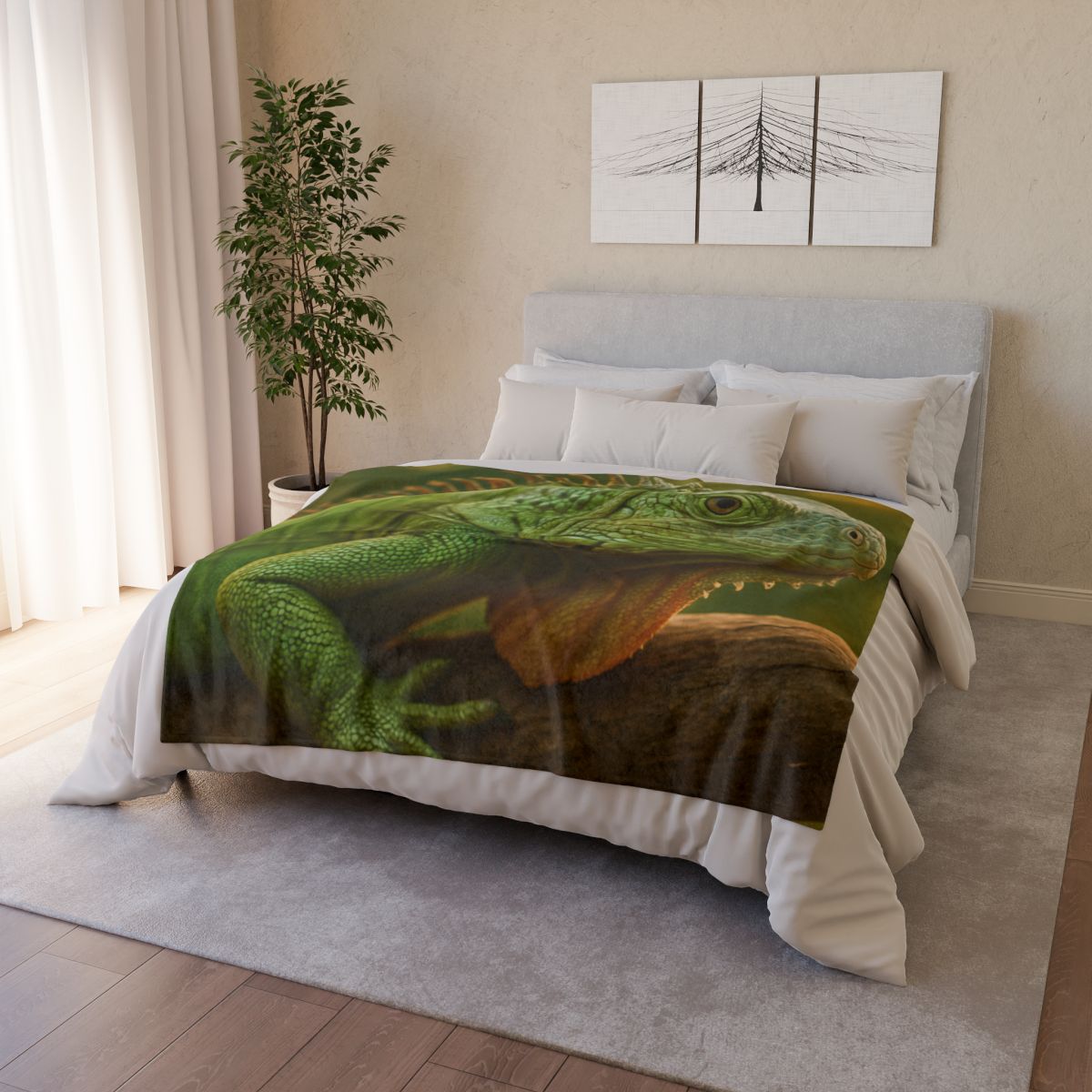 Orbit Glow Green Iguana soft fleece blankets