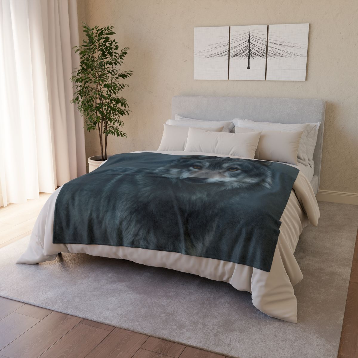 Moonlit Gaze Gray Wolf stylish throw blankets