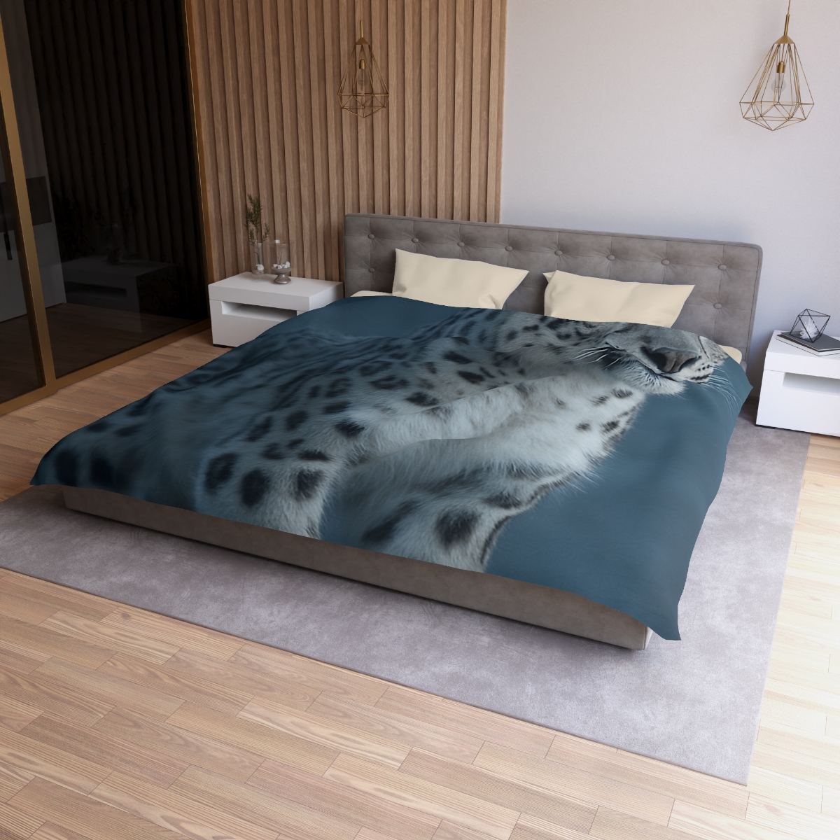 Cloud Cliff Snow Leopard designer printed duvets