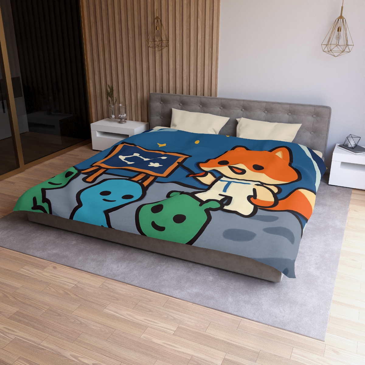 Comet Classroom With Curious Space Fox designer printed duvets