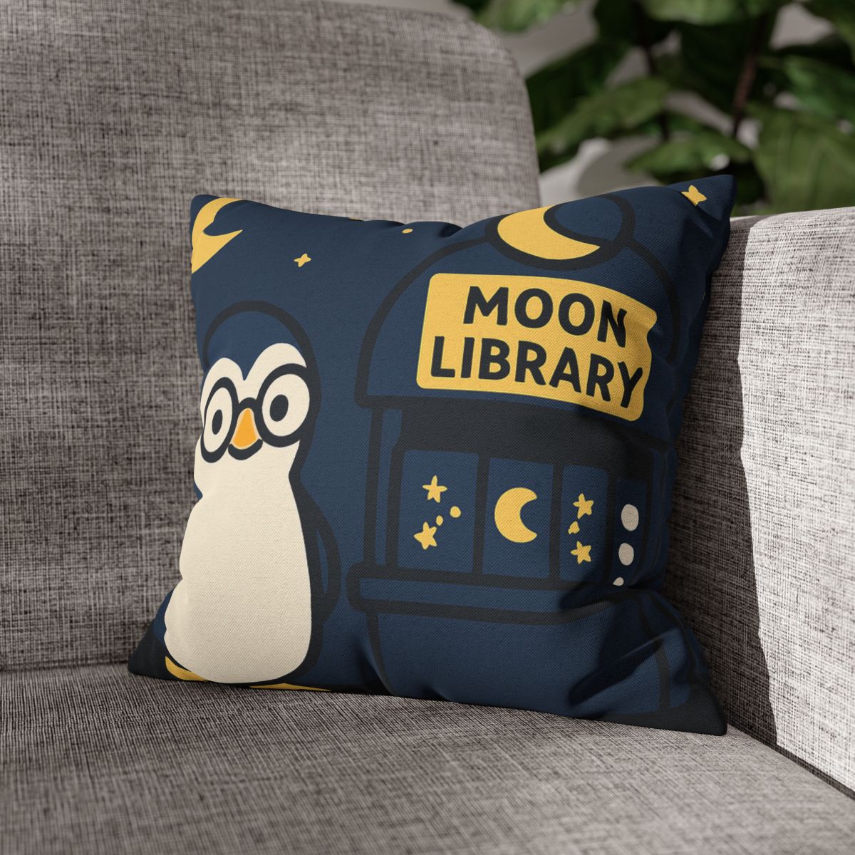Moonlight Library Run By A Wise Penguin Astronomer designer print pillow cases