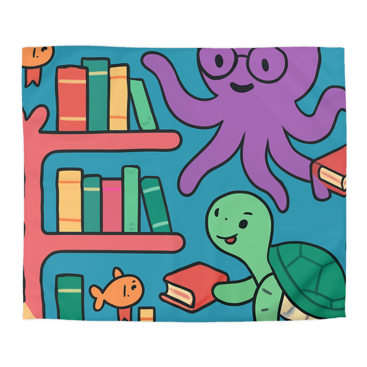 Coral Library And The Octopus Librarian custom duvets