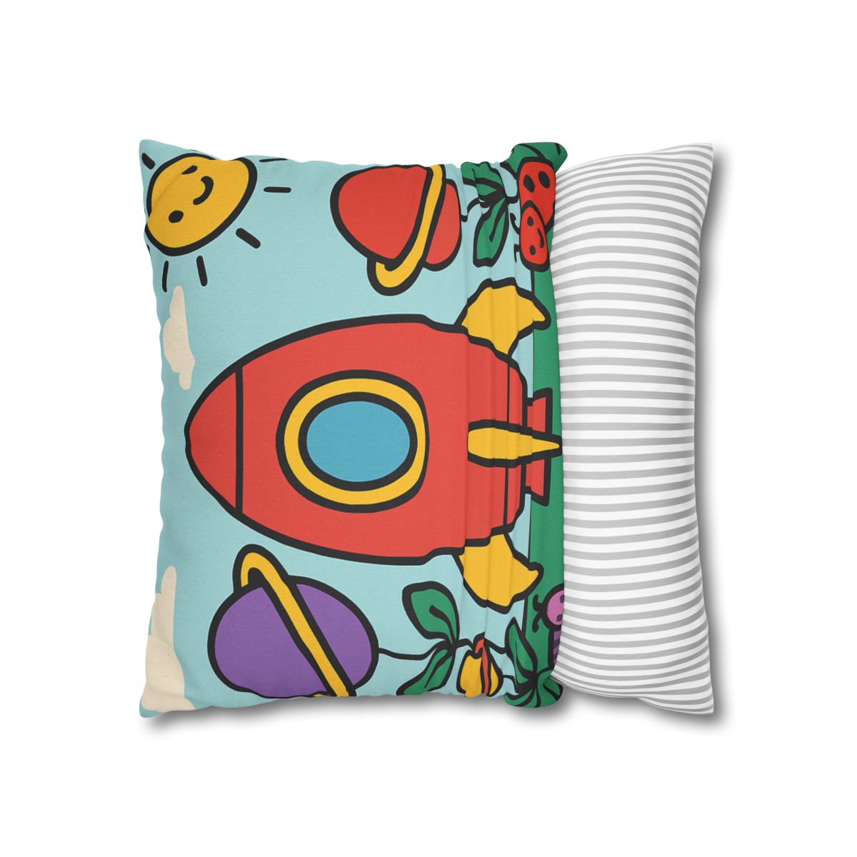 Rainbow Rocket Garden designer print pillow cases