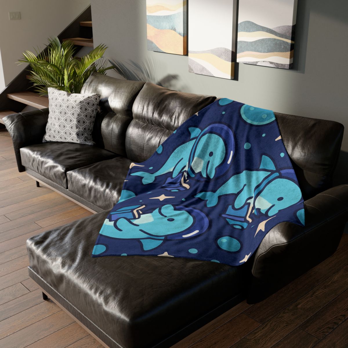 Space School Of Curious Dolphins soft fleece blankets