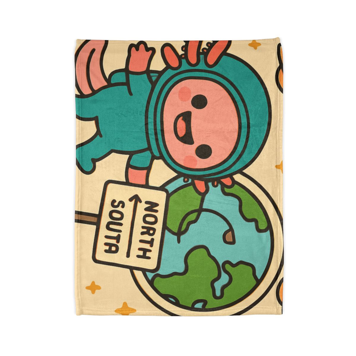 Luna The Axolotl Astronaut And The Bubble Planet Map stylish throw blankets