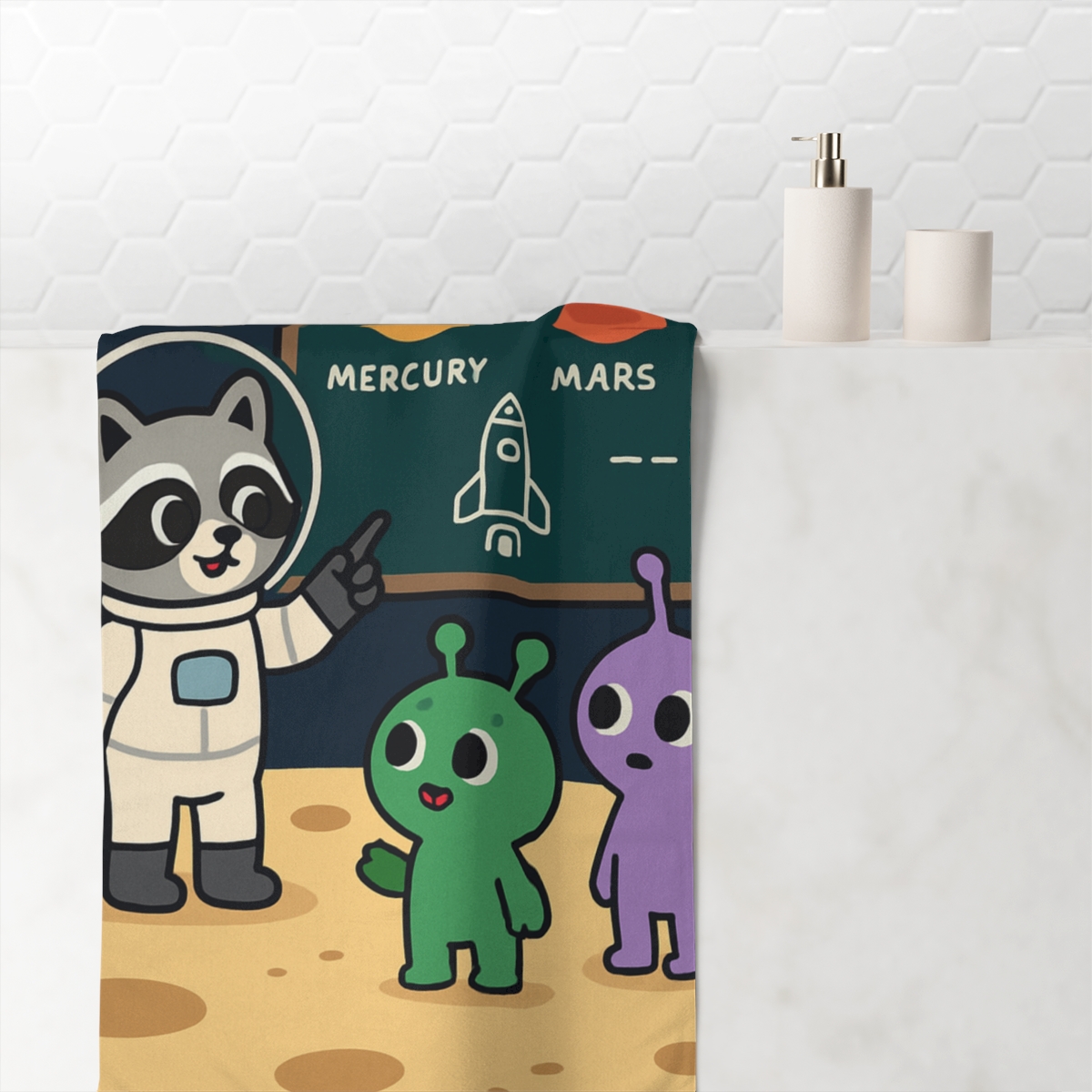 Comet Classroom On A Moon Crater personalized bath towels