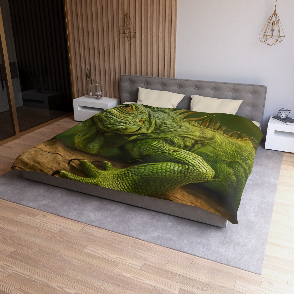 Verdant Stillness Green Iguana personalized bedding duvets