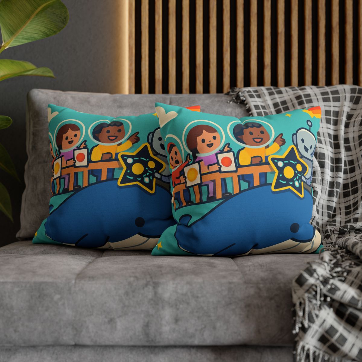 Comet Classroom In The Sky Whale designer print pillow cases