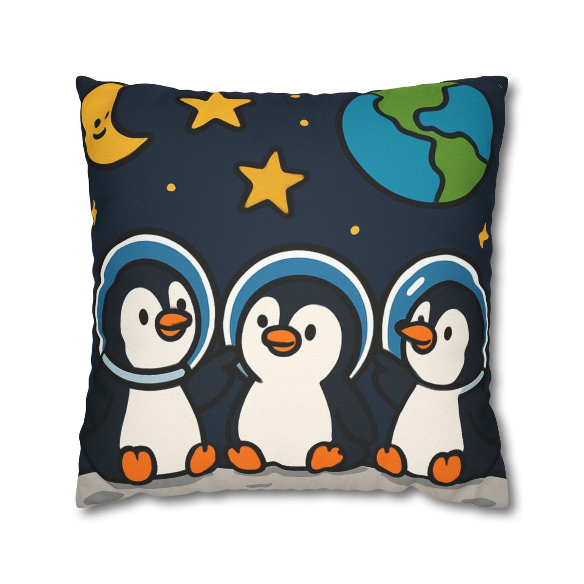 Stargazing Penguins On The Moon designer print pillow cases