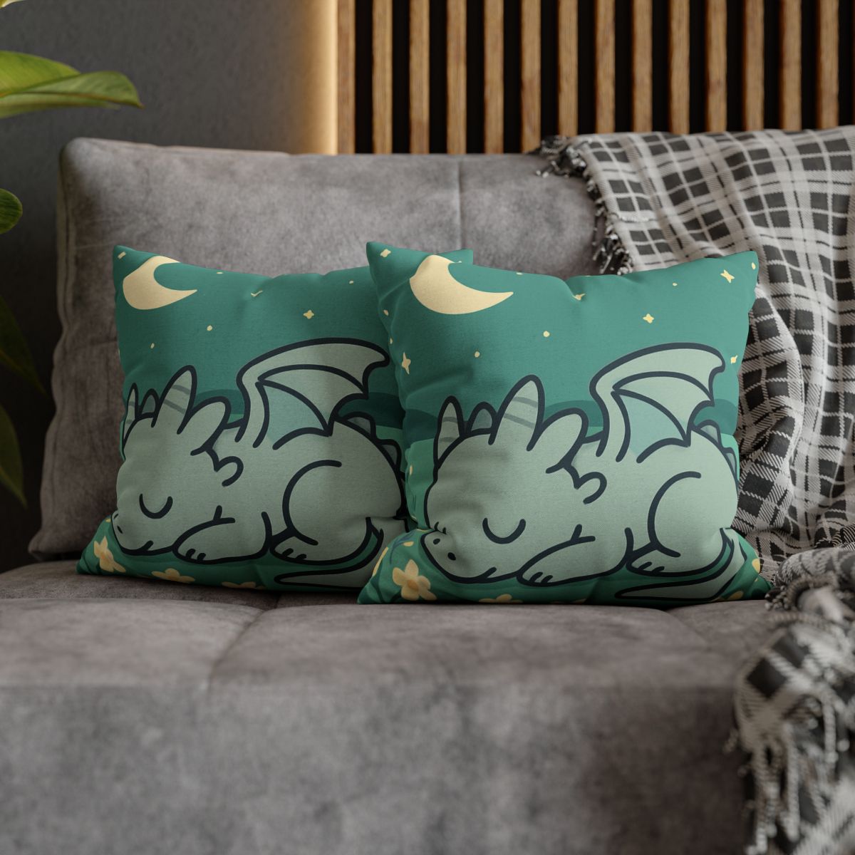 Moonlight Meadow Dragon designer print pillow cases