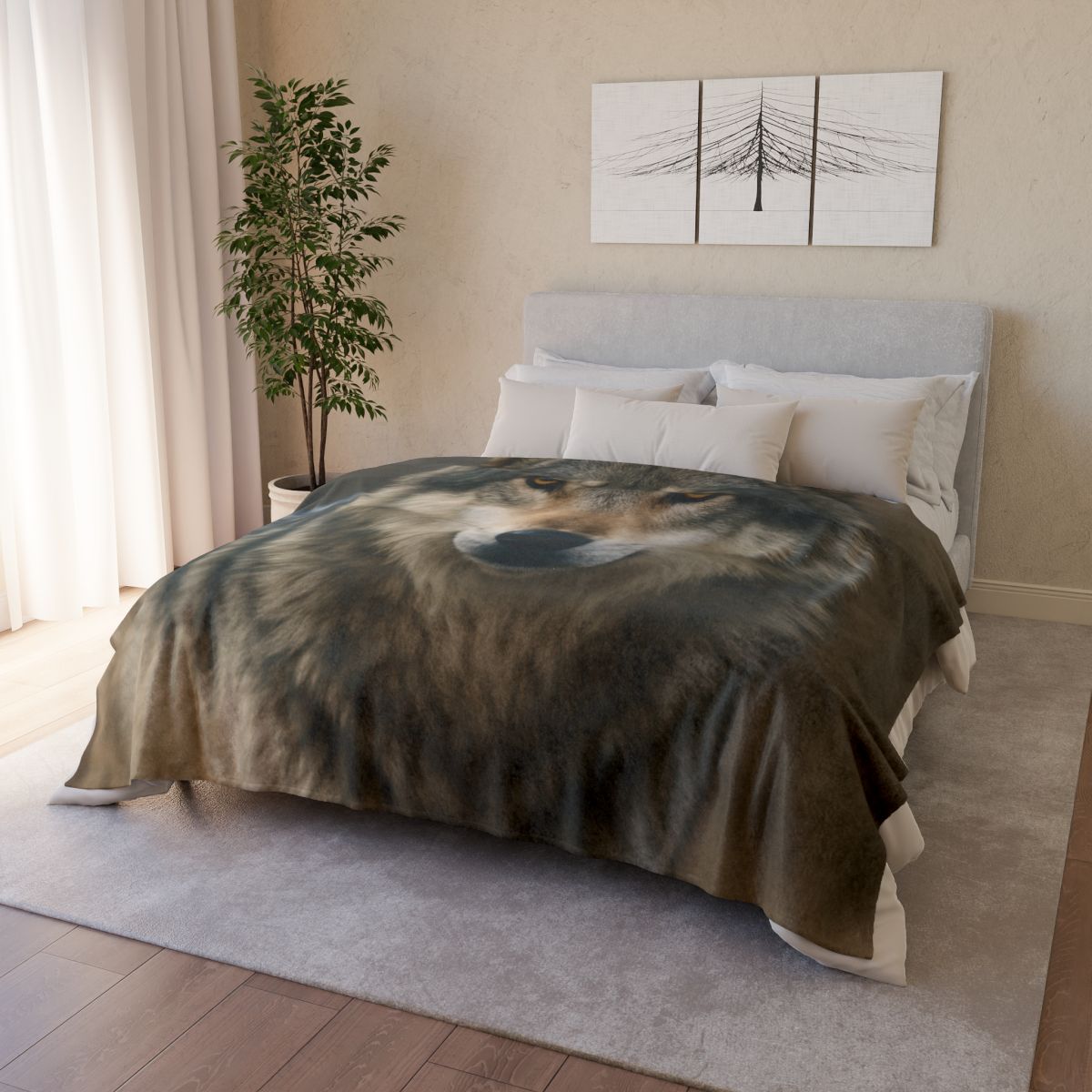 Ember Gaze Gray Wolf soft fleece blankets