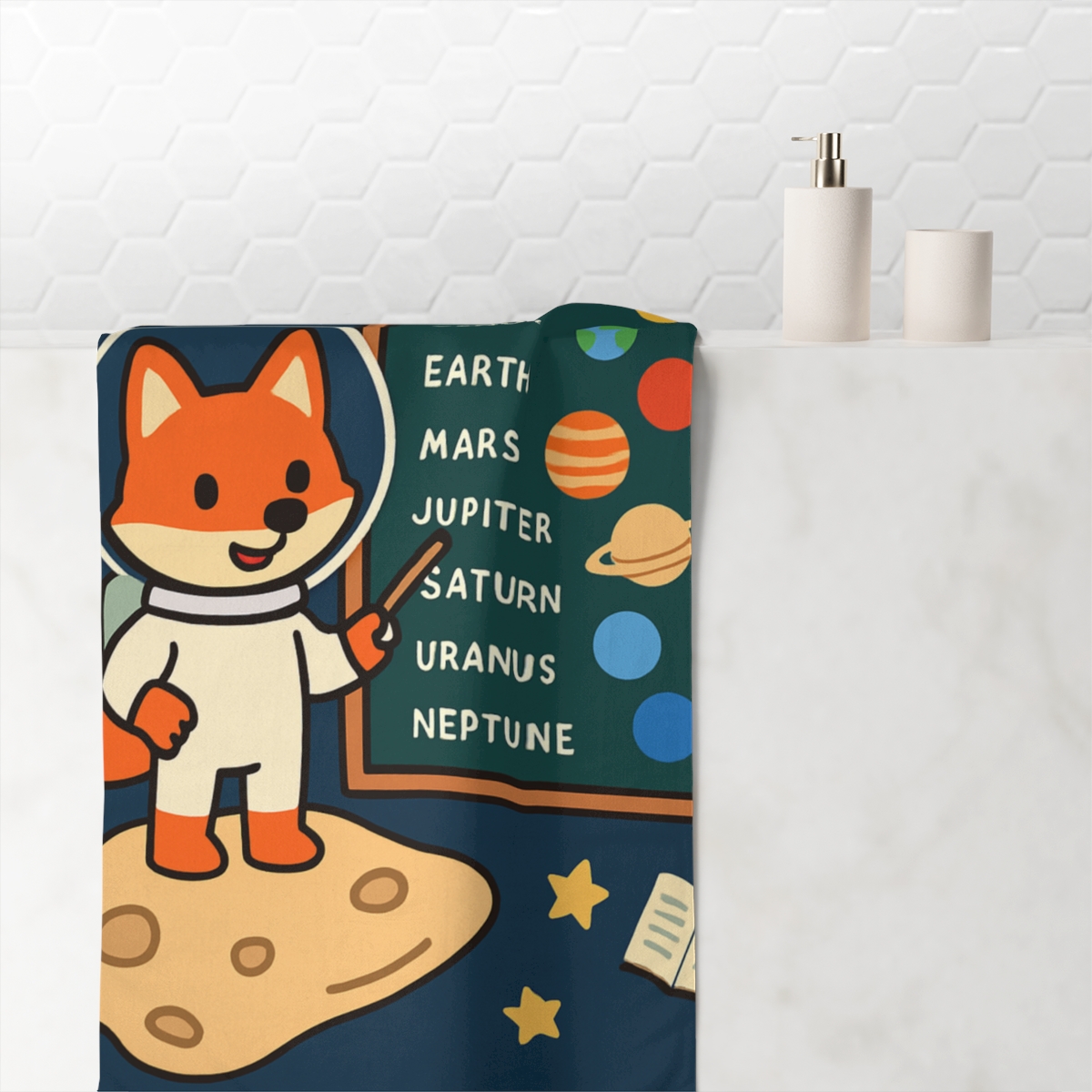 Comet Classroom With A Curious Fox Astronaut trendy hand towels