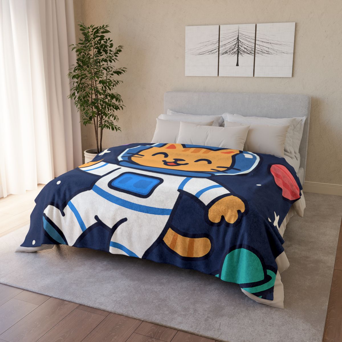 Curious Space Explorer Cat personalized cozy blankets