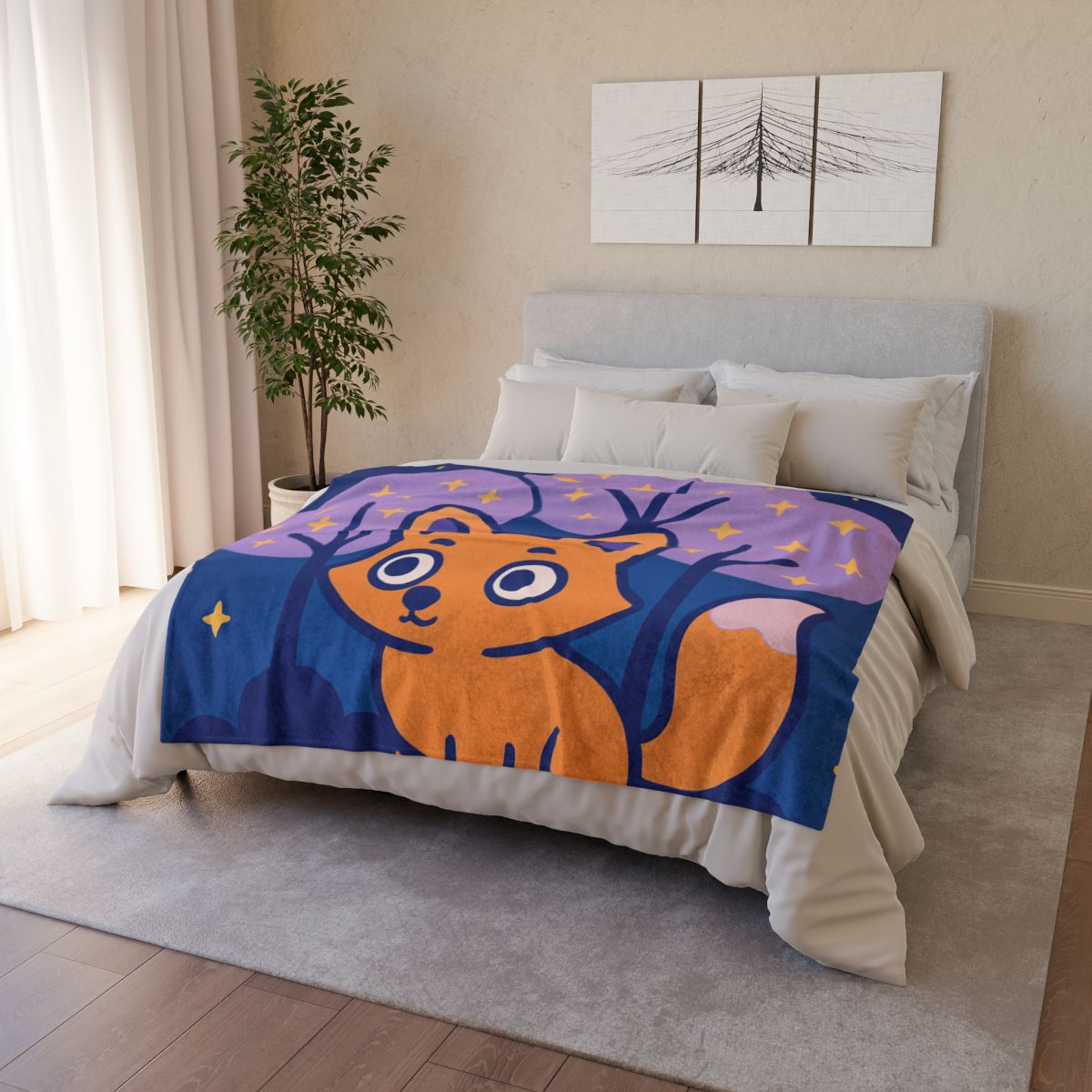 Galactic Forest Fox soft fleece blankets
