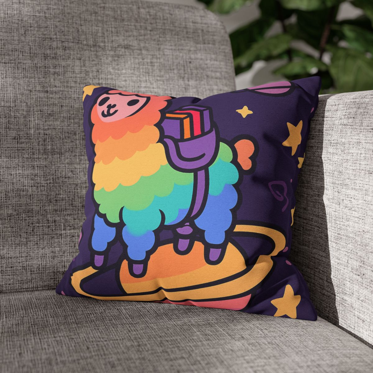 Galaxy Riding Rainbow Llama comfortable bedding pillow covers