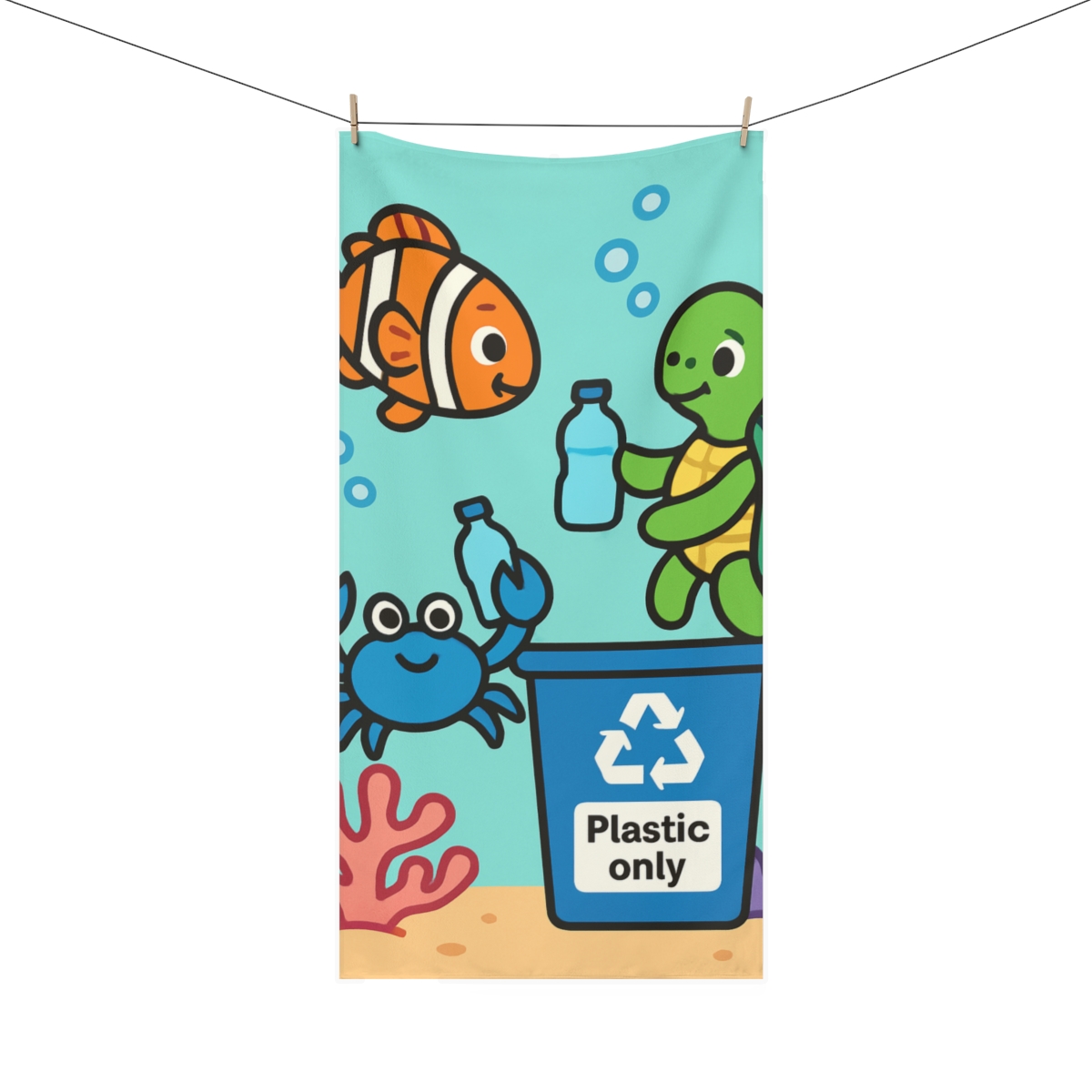 Coral Reef Recycling Crew trendy hand towels
