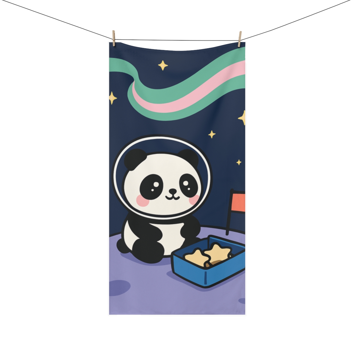 Aurora Panda Space Picnic designer printed towels