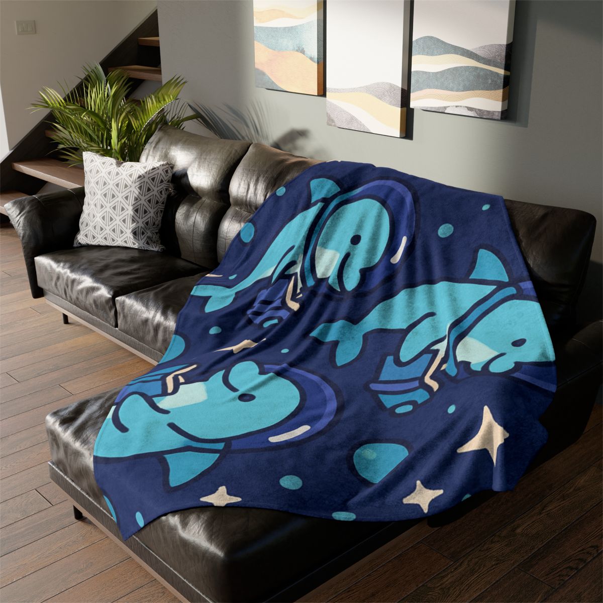 Space School Of Curious Dolphins soft fleece blankets