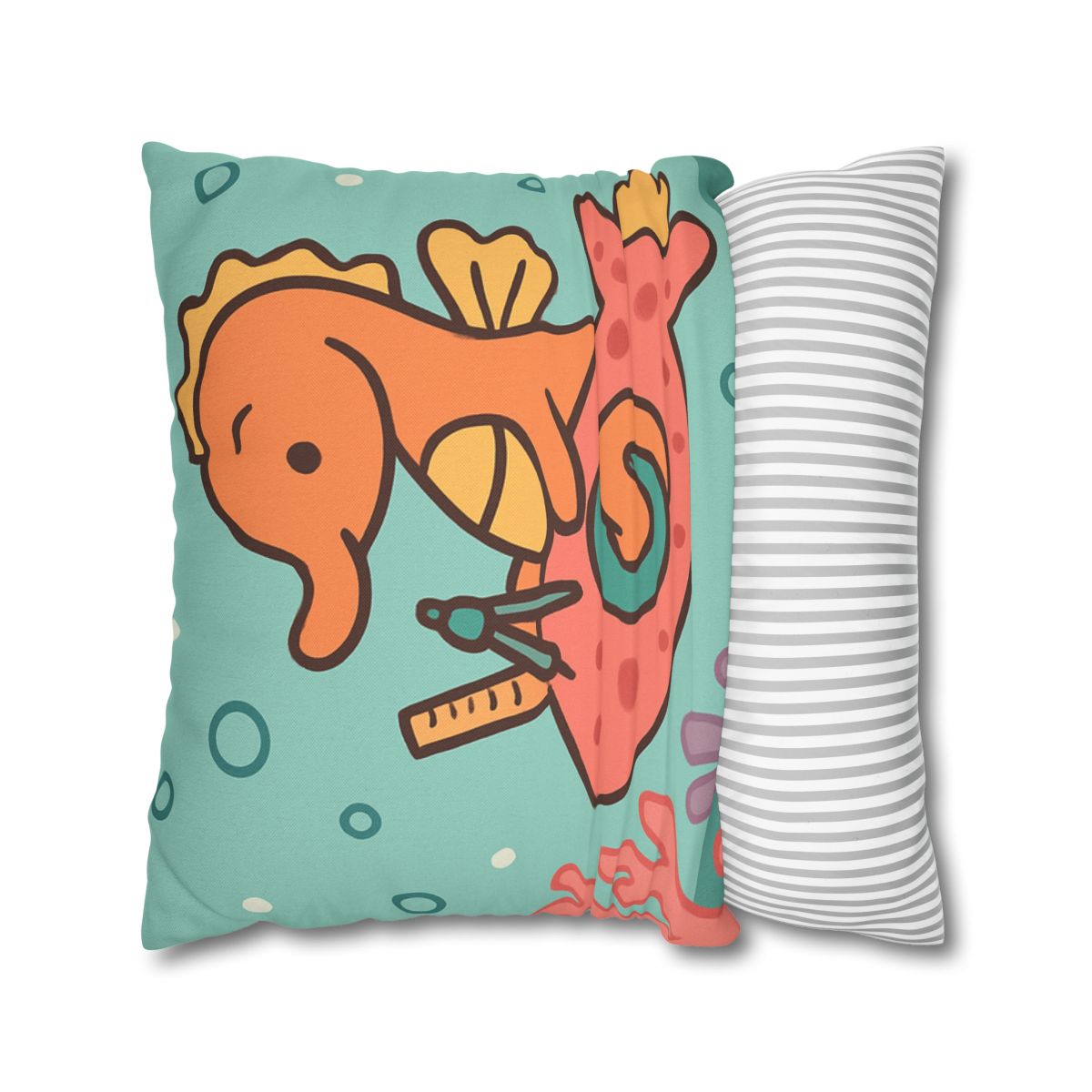 Coral Rocket Seahorse designer print pillow cases