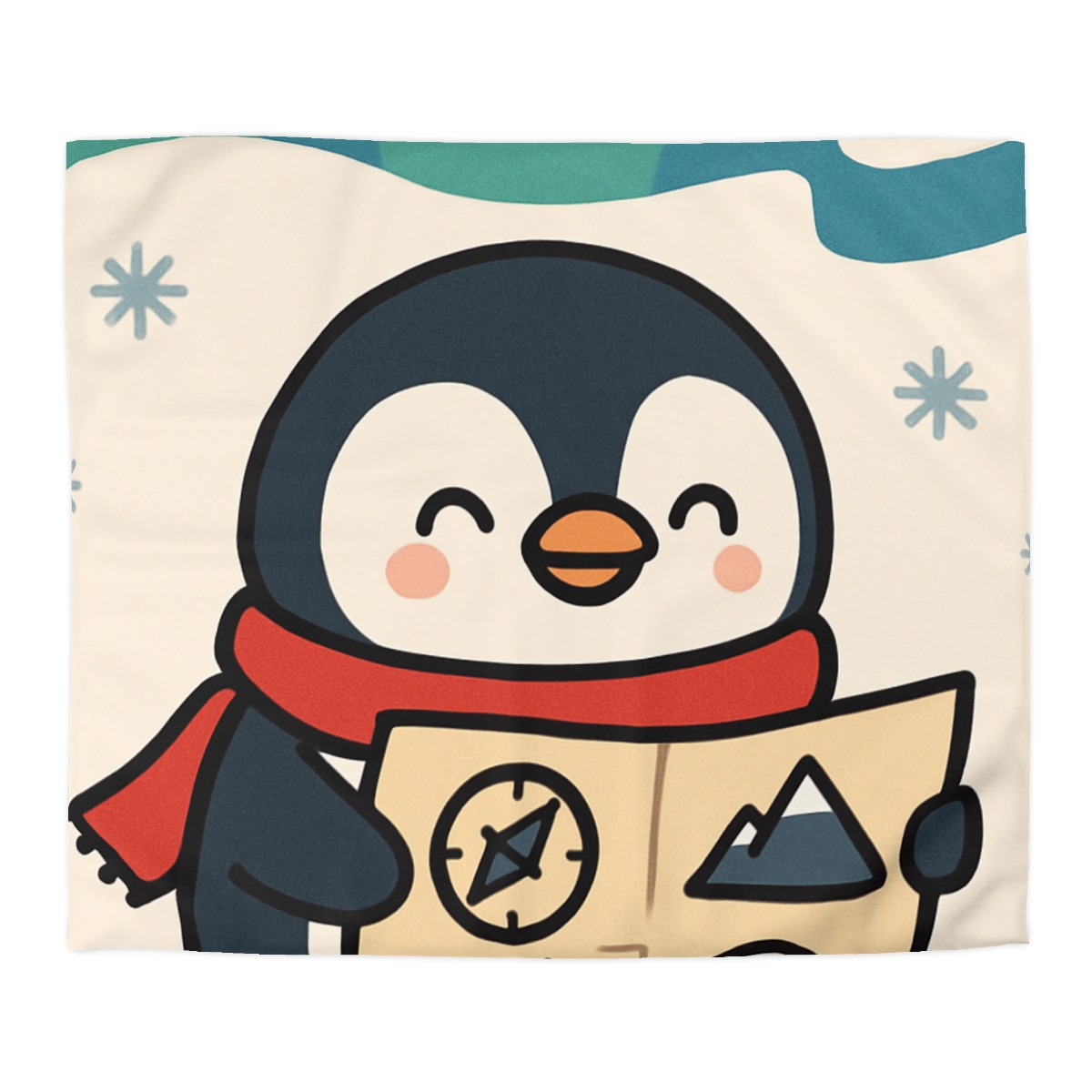 Polar Lights Penguin Map Quest designer printed duvets