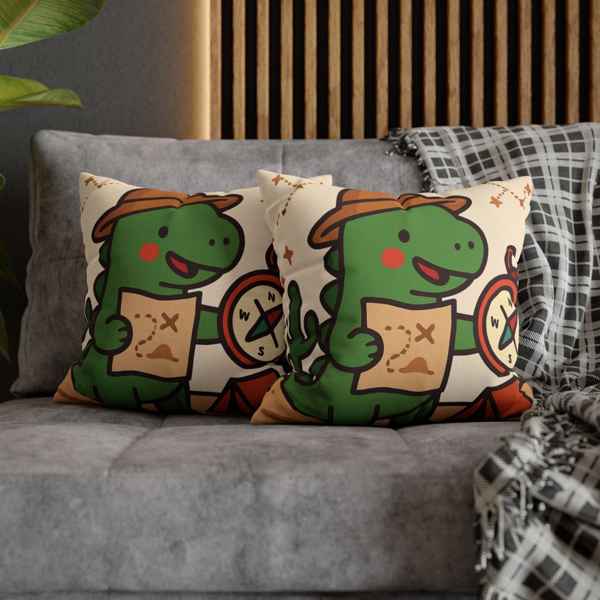 Desert Dino Map Quest With Compass And Constellations soft cotton pillow cases