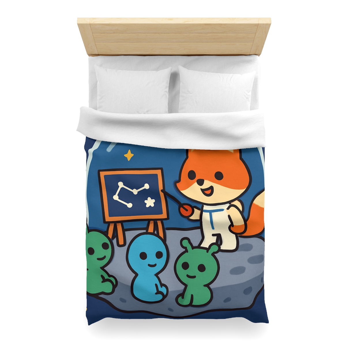 Comet Classroom With Curious Space Fox designer printed duvets