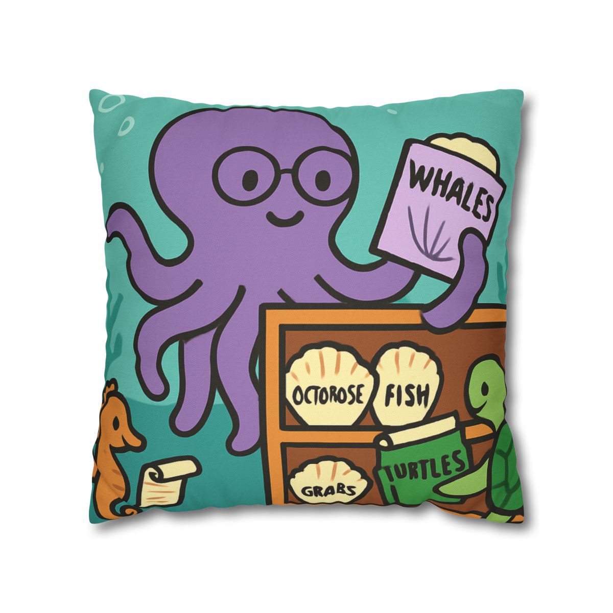 Undersea Library Of The Curious Octopus designer print pillow cases