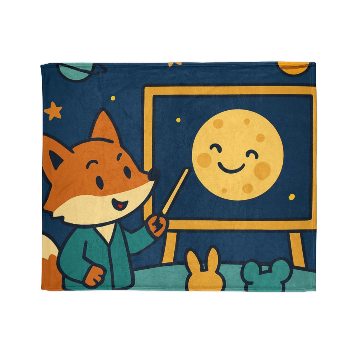 Stargazing Fox And Moon Classroom soft fleece blankets