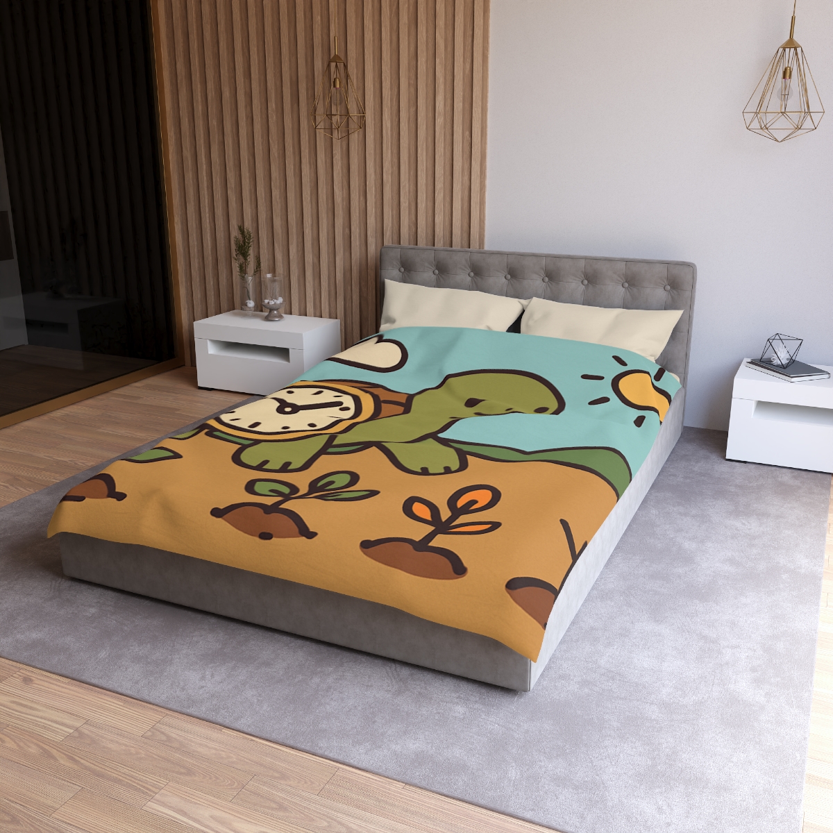 Time Travel Turtle Garden designer printed duvets