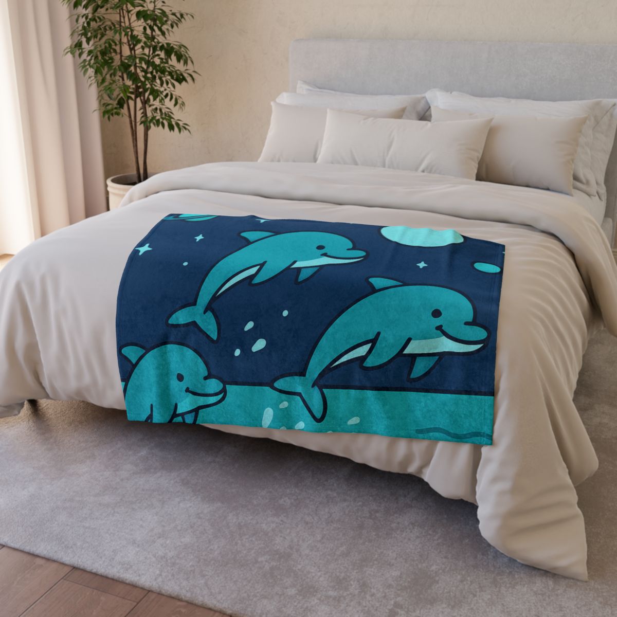 Starlight Sea And The Cosmic Dolphins trendy patterned blankets
