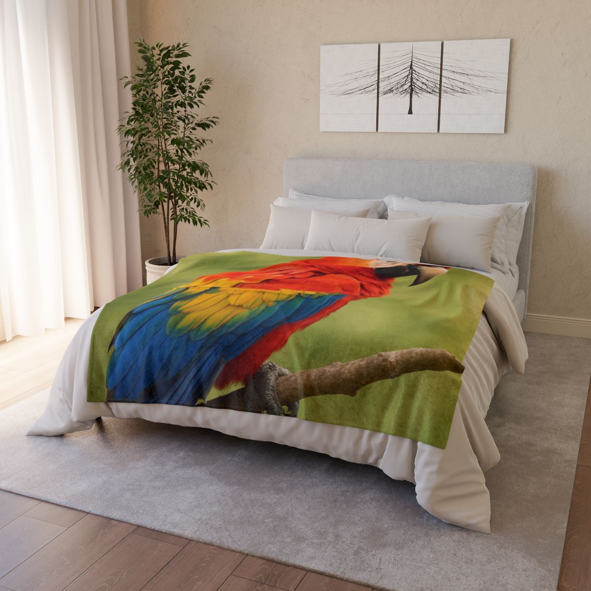 Crimson Cascade Scarlet Macaw unique gift blanketscustom blankets