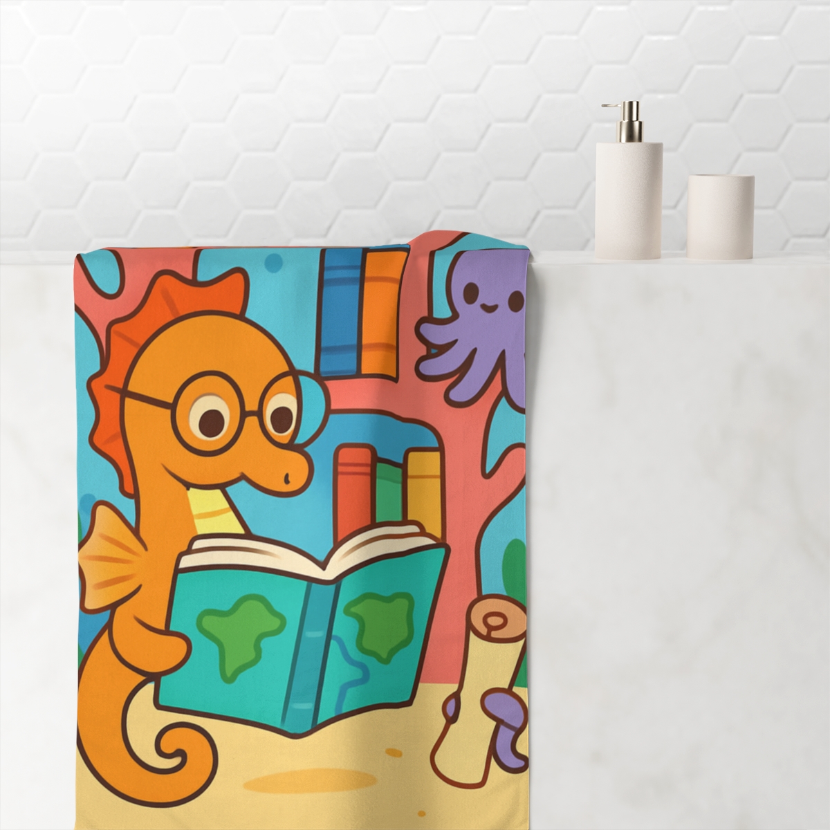 Coral Library And The Seahorse Scientist comfortable face towels