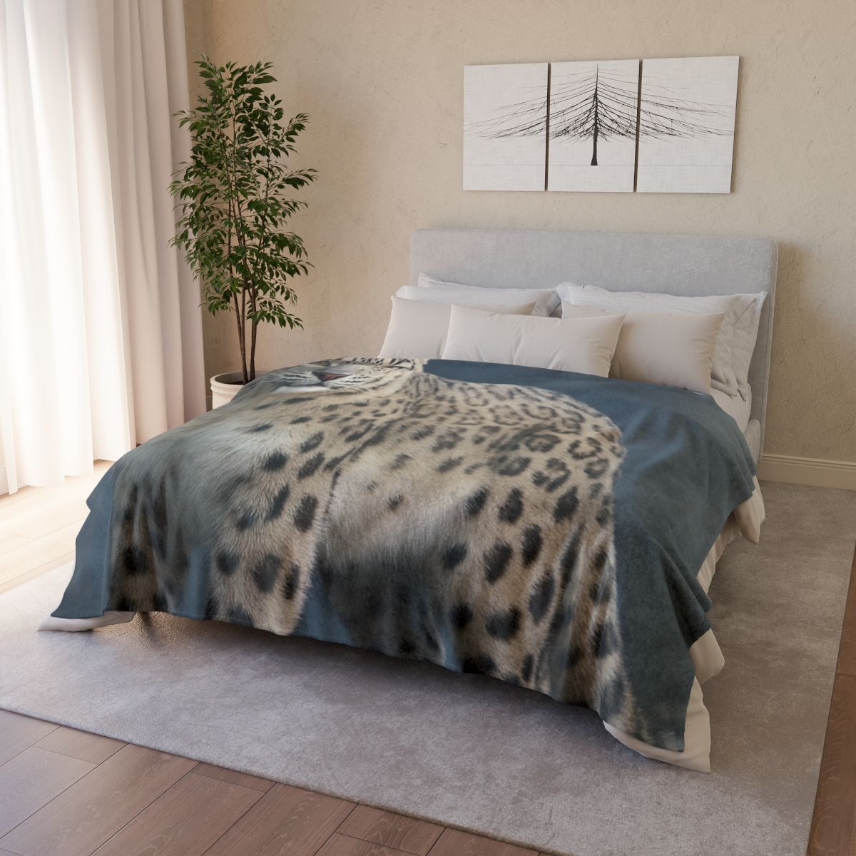 Aurora Gaze Snow Leopard trendy patterned blankets