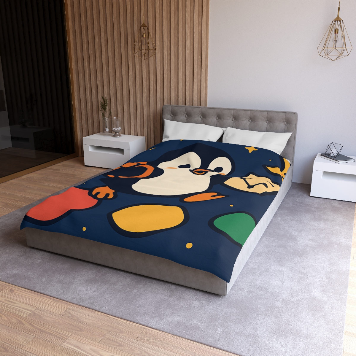 Planet Hopping Penguin Explorer unique patterned duvets